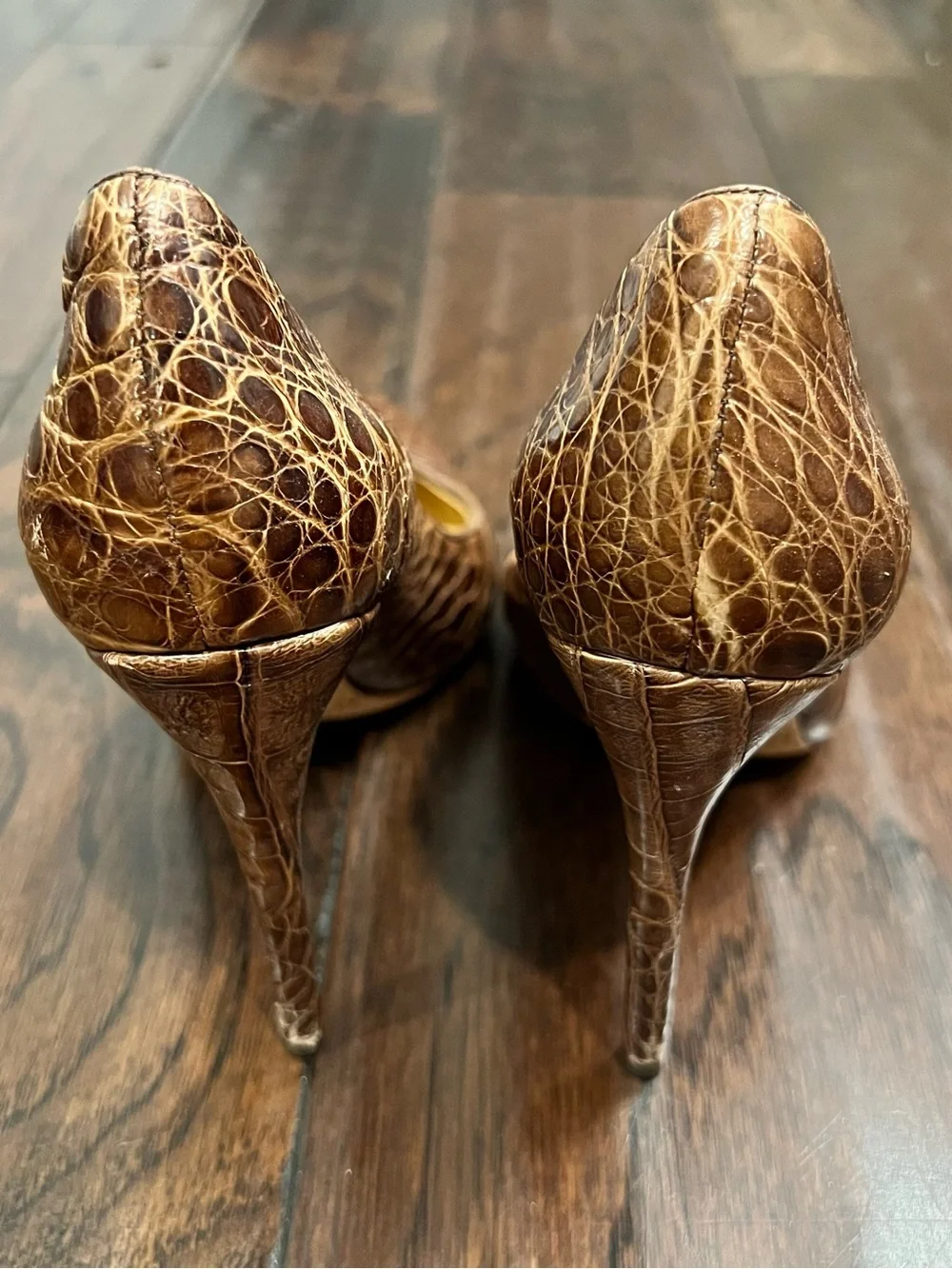 Alexandre Birman Brown Croc-Embossed Pointed Toe Stiletto Pumps